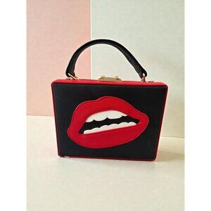 BOUTIQUE Lip Print Black Red Box Purse Bag Women's